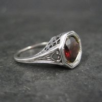 Vintage Filigree Garnet Solitaire Ring Size 5 Sterling Silver