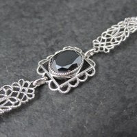 Filigree Hematite Bracelet 14K White Gold Filled 7.5 Inches