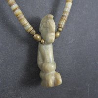 Pre Columbian Nephrite Effigy Pendant on Alabaster Bead Necklace