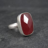 Red Beryl Ring Size 9 Sterling Silver