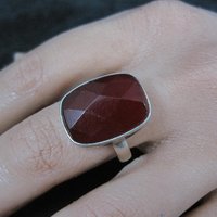 Red Beryl Ring Size 9 Sterling Silver