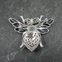 Ruby and Moonstone Bee Pendant Brooch Sterling Silver Plique-a-jour Enamel