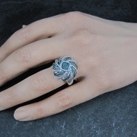Estate Blue Diamond Ring Size 6 Sterling Silver .25 Ctw