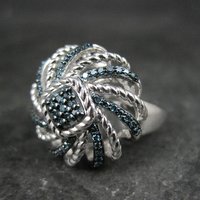 Estate Blue Diamond Ring Size 6 Sterling Silver .25 Ctw