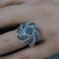 Estate Blue Diamond Ring Size 6 Sterling Silver .25 Ctw