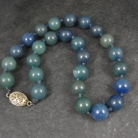 Vintage 12mm Blue Green Jadeite Jade Necklace Chinese Import 16 Inches