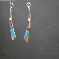 Dainty Southwestern Inlay Earrings Sterling Silver Estate Jewelry
