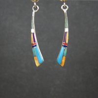 Dainty Southwestern Inlay Earrings Sterling Silver Estate Jewelry