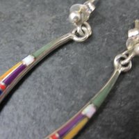 Dainty Southwestern Inlay Earrings Sterling Silver Estate Jewelry