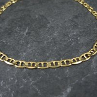 Italian Vermeil Sterling Flat Mariner Chain Bracelet 3mm 7.5 Inches