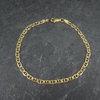 Italian Vermeil Sterling Flat Mariner Chain Bracelet 3mm 7.5 Inches