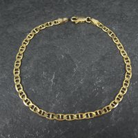 Italian Vermeil Sterling Flat Mariner Chain Bracelet 3mm 7.5 Inches