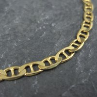 Italian Vermeil Sterling Flat Mariner Chain Bracelet 3mm 7.5 Inches