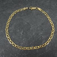 Italian Vermeil Sterling Flat Mariner Chain Bracelet 3mm 7.5 Inches