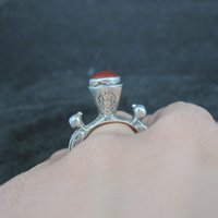 Vintage Carnelian Bird Ring Size 7 Unique Sterling Silver Jewelry