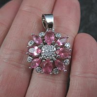 Sterling Silver Pink Flower Pendant