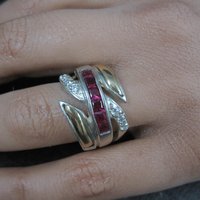 Vintage Ruby Ring Sterling Silver and 18K Yellow Gold Size 8
