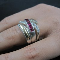 Vintage Ruby Ring Sterling Silver and 18K Yellow Gold Size 8