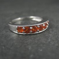 Sterling Silver Orange Garnet Band Ring Size 7
