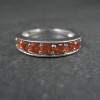Sterling Silver Orange Garnet Band Ring Size 7