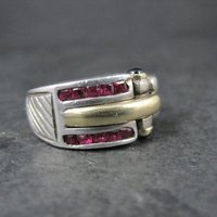Vintage Ruby and Sapphire Ring Size 7 Sterling Silver and 18K Yellow Gold Estate Jewelry
