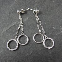 Long Sterling Silver Circle Earrings
