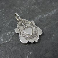 Vintage Catholic Sacred Heart Medal Pendant Charm Creed Sterling