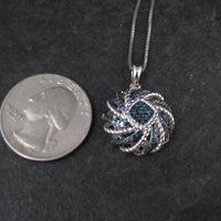 Estate Blue Diamond Pendant Necklace Sterling Silver .25 Ctw