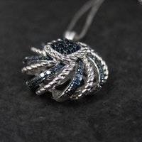 Estate Blue Diamond Pendant Necklace Sterling Silver .25 Ctw