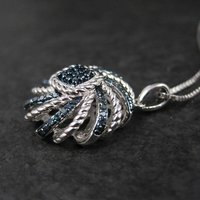 Estate Blue Diamond Pendant Necklace Sterling Silver .25 Ctw