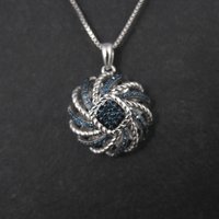 Estate Blue Diamond Pendant Necklace Sterling Silver .25 Ctw