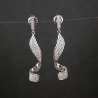 Long Sterling Silver Cz Cocktail Earrings 1.75"
