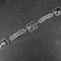 Filigree Hematite Bracelet 14K White Gold Filled 7.5 Inches