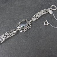 Filigree Hematite Bracelet 14K White Gold Filled 7.5 Inches