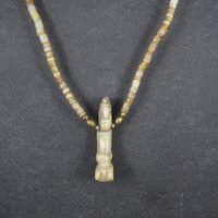 Pre Columbian Nephrite Effigy Pendant on Alabaster Bead Necklace