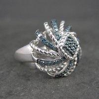 Estate Blue Diamond Ring Size 6 Sterling Silver .25 Ctw