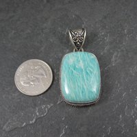 Ornate Amazonite Pendant Sterling Silver Balinese Estate Necklace