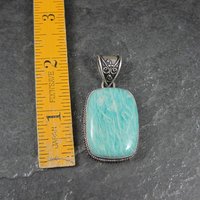 Ornate Amazonite Pendant Sterling Silver Balinese Estate Necklace