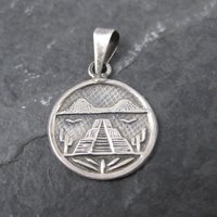 Small Vintage Mayan Temple Pendant Mexican Silver 925 Sterling
