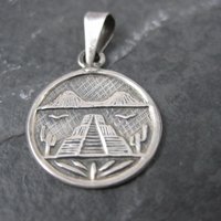 Small Vintage Mayan Temple Pendant Mexican Silver 925 Sterling