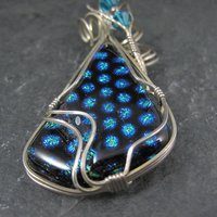 Vintage Wire Wrapped Sterling Dichroic Glass Pendant