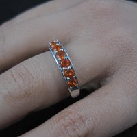 Sterling Silver Orange Garnet Band Ring Size 7