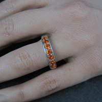Sterling Silver Orange Garnet Band Ring Size 7