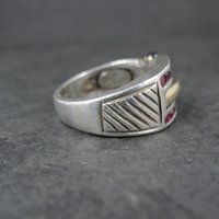 Vintage Ruby and Sapphire Ring Size 7 Sterling Silver and 18K Yellow Gold Estate Jewelry