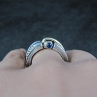 Vintage Ruby and Sapphire Ring Size 7 Sterling Silver and 18K Yellow Gold Estate Jewelry