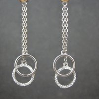 Long Sterling Silver Circle Earrings