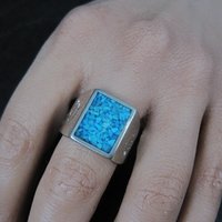 Southwestern Vintage Crushed Turquoise Inlay Ring Size 10