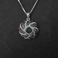 Estate Blue Diamond Pendant Necklace Sterling Silver .25 Ctw