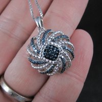 Estate Blue Diamond Pendant Necklace Sterling Silver .25 Ctw