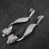 Long Sterling Silver Cz Cocktail Earrings 1.75"